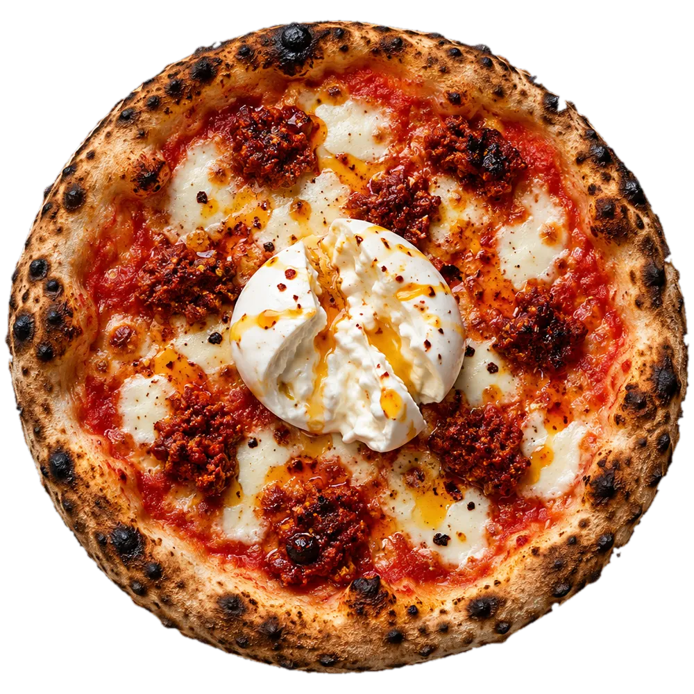 Nduja og burrata sett ovenfra