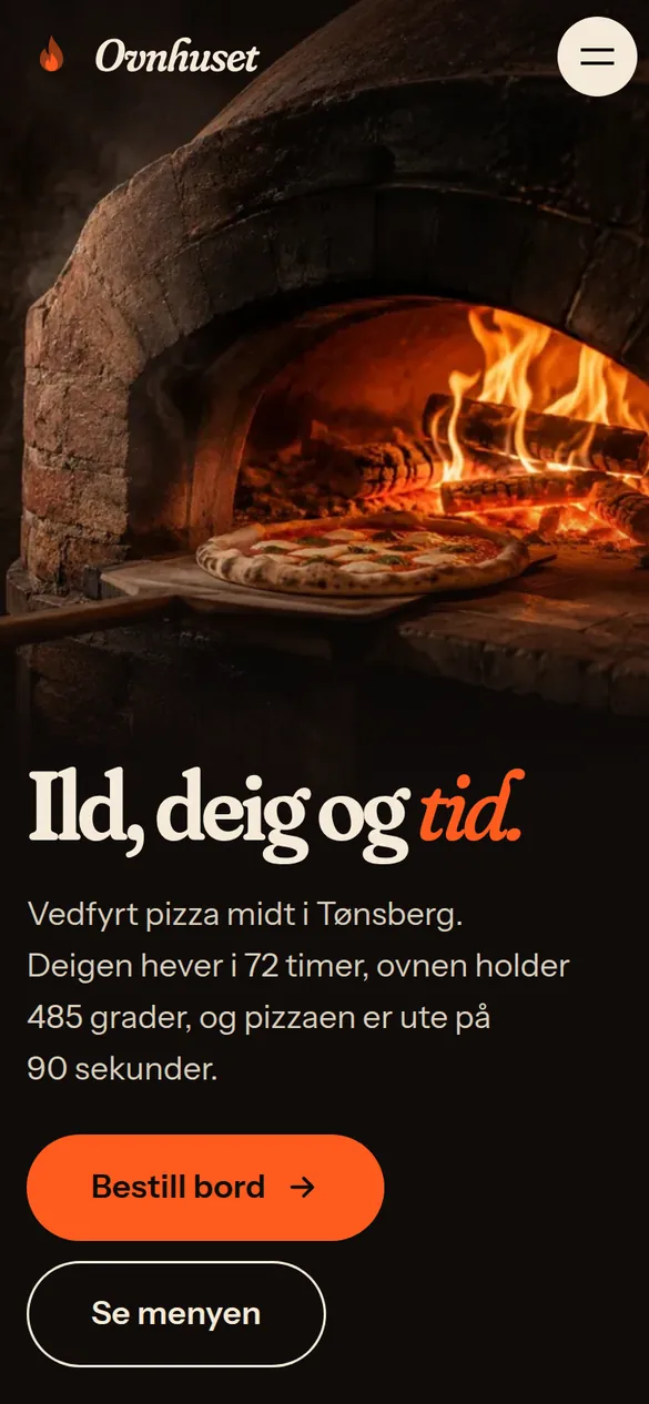 Forsiden til Ovnhuset, demo, på mobil
