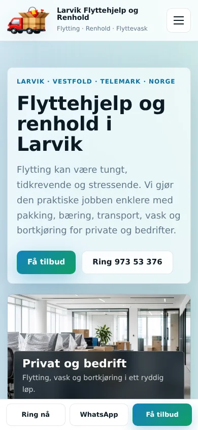 Mobilvisning av larvikflyttehjelp.no